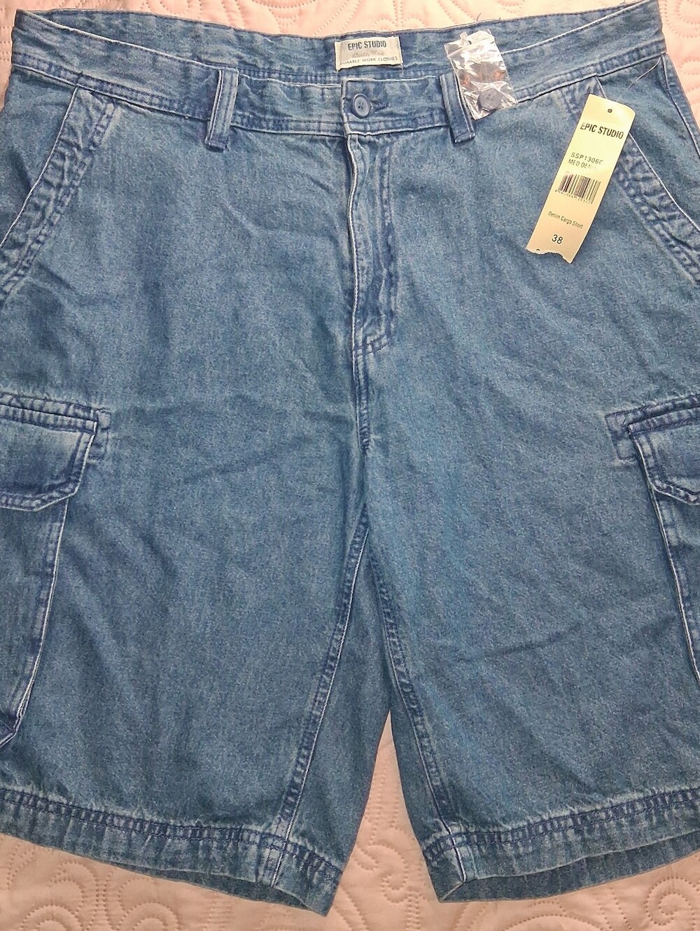NWT Epic Studio Men's Denim Cargo Shorts, Sz 38